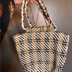 Zara Black and Tan Woven Crossbody Bag